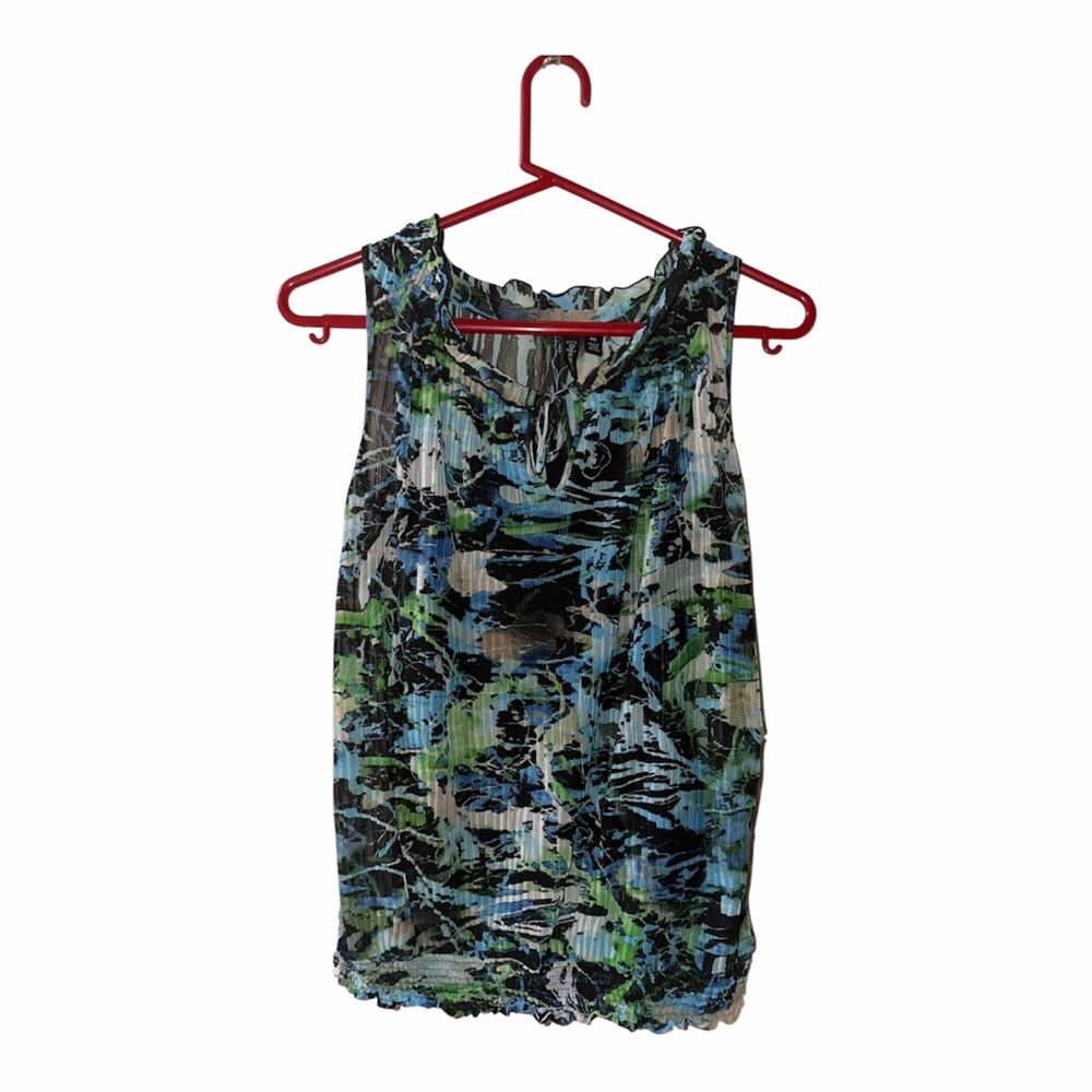 Relativity Patterned Sleeveless Blouse - Blue, Green, Black